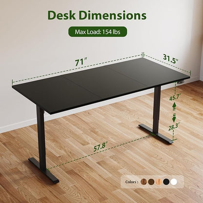 Agilestic Electric Standing Desk, 71 x 31.5 Inches Height Adjustable Desk, Sit Stand up for Work Office Home, Ergonomic Rising Computer Table with Memory Preset, Black