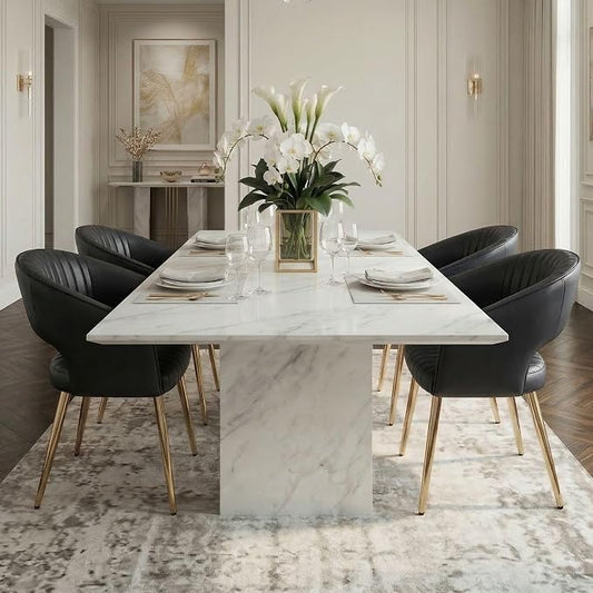 Hyfirm Dining Chairs Set of 4, Black Side Chairs with Hollow Back, PU Leather Upholstered Accent Chairs with Gold Metal Legs, Modern Kitchen Chairs for Living Room Restaurant