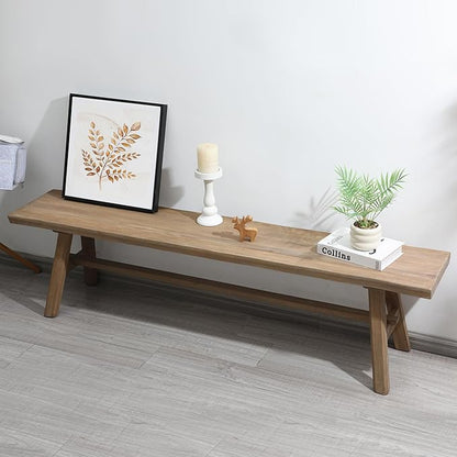 Wnutrees 63" Farmhouse Wood Bench, Rustic Solid Wood Dining Room & Entryway Bench Seat for Indoors, Easy Assembly, Natural