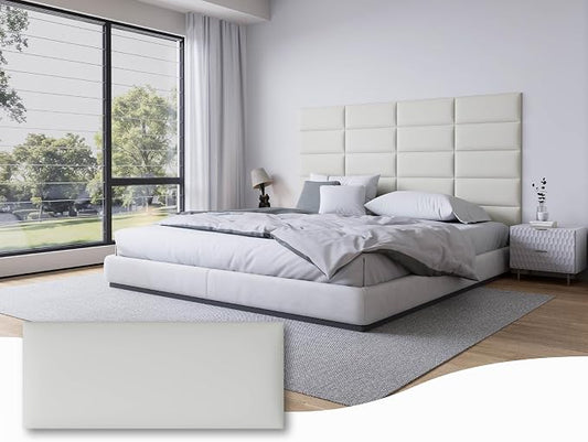 Peel and Stick Upholstered Wall Mounted Headboard King Size, 12 Panels 3D Soundproof Leather Headboard,Wall Mounted Headboards,Reusable and Removable Wall Panels, 10"x24" White