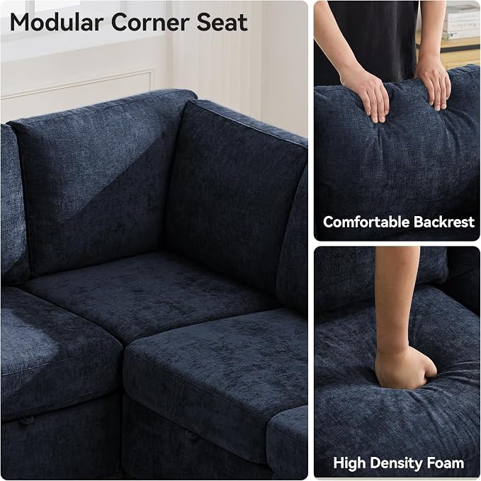 127'' Oversized U Shaped Modular Sofa, Sectional Couches with Storage for Living Room, Modern 9 Seater Cloud Sectional Couch with Movable Ottoman, Chenille Navy
