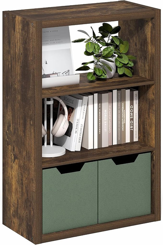 Furinno Viola Book Shelf, 3-Tier Bookshelf, Extra Thick Frame Bookcase with Open Shelf, Open Back Design, 11.3" x 23.2" x 35.9", for Living Room, Bedroom, Home Office, Amber Pine