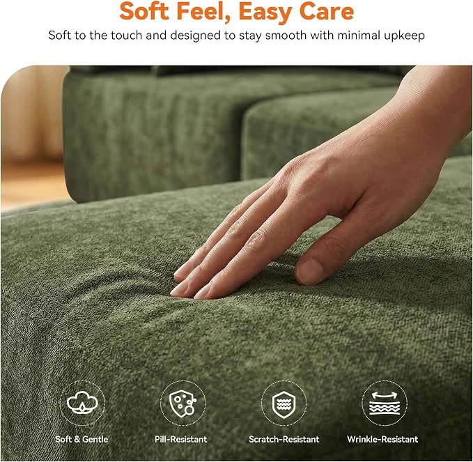 MONVANE 3-Piece Boneless Loveseat Couch Set for Living Room, Oversized Modular Sectional Sofa Set with Removable Armrests, Comfy Chenille Cloud Couch with 12 Pillows, No Assembly Required, Green