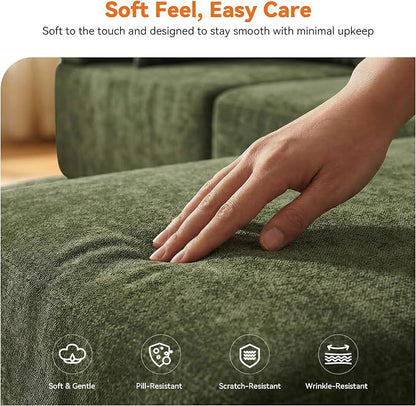 MONVANE 3-Piece Boneless Loveseat Couch Set for Living Room, Oversized Modular Sectional Sofa Set with Removable Armrests, Comfy Chenille Cloud Couch with 12 Pillows, No Assembly Required, Green