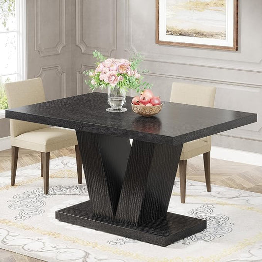 Tribesigns 47-Inch Dining Table for 4, Black Kitchen Dinner Table with Heavy Duty Pedestal, Farmhouse Wooden Eating Table for Home, Dining Room, Small Space, Black