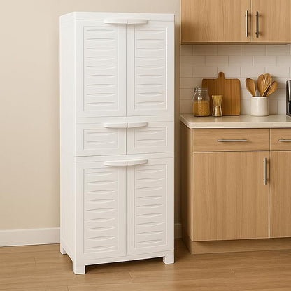 Sunnydaze 57" H Resin Garage Storage Cabinet - Garage Cabinet with 2 Adjustable Shelves - Freestanding Utility Storage for Laundry Room, Office, Basement - Speckled White