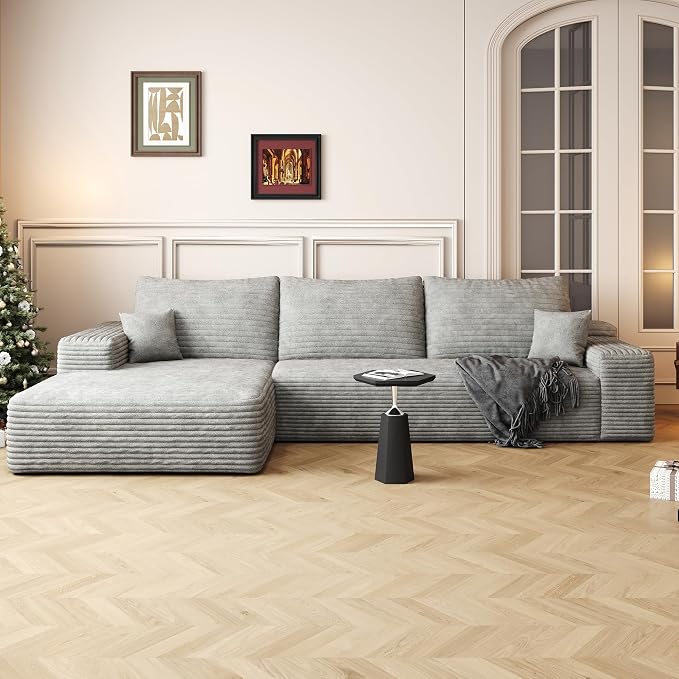 AUGOP 108" Sectional Couches for Living Room Modern Modular Sofa with L-Shape Couchs Upholstered Boneless Couch Deep Seat Sectional Couch with Chaise (Grey, Left Facing Chaise+2Seaters)