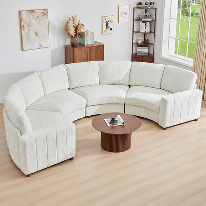 ORRD Curved Half Moon Sectional Sofa, Curved Couch with Deep Seat, Boucle Modular Sectional Sofa with Pillows, Chenille Comfy 4 Seat Couch for Living Room, White