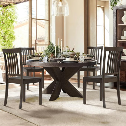 COLAMY Wooden Dining Chairs Set of 4, Solid Rubberwood Kitchen & Dining Room Chairs,Windsor Style Seating, Rustic Dining Table Chairs, Non-Slip Foot Pads, Farmhouse & Traditional Seating,Dark Brown