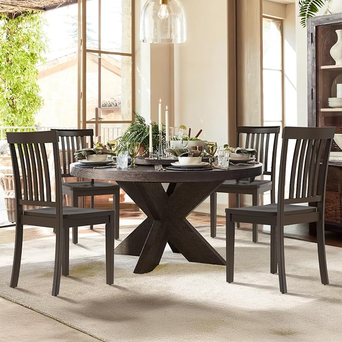 COLAMY Wooden Dining Chairs Set of 4, Spindle High Back Windsor Kitchen Side Chair, Farmhouse Dining Chairs for Kitchen and Dining Room, Dark Brown