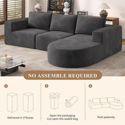 L-Shaped Boneless Couch,104" Couches for Living Room with Curved Chaise,Modular Sectional Sofa with Deep Seat,Modern Cozy Cloud Compression Sofas,No Assembly Required(Gray) 1PCS