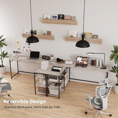 YOSHOOT 63" L Shaped Computer Desk, Gaming Desk | Office Desk with Open Shelves, Corner Desk L Shape for Home Office Work Study, Grey