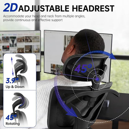 Ergonomic Office Chair, High Back Mesh Computer Chair with Comfortable Adaptive Lumbar Support, Built-in Coat Hanger, SGS Class 4 Gas Lift, Heavy Duty 300lbs for Long Hours Home Office