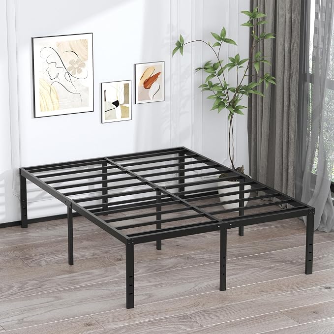 EMODA 20 Inch King Bed Frame No Box Spring Needed, Heavy Duty Tall Metal Platform with Large Storage Space, Noise Free, Easy Assembly, Black