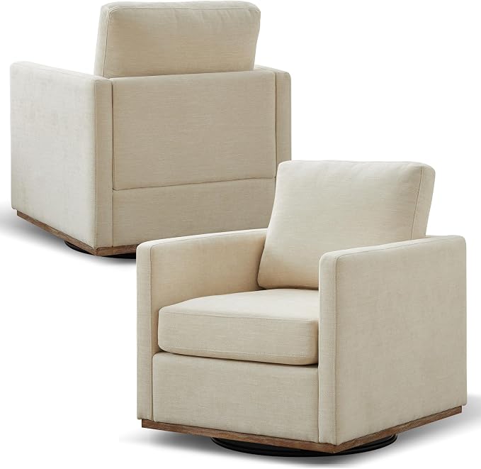 Aoiy & Wifon 30.7" W Swivel Accent Chair Set of 2, Mid Century Modern Swivel Chair for Living Room, Comfy Small Accent Chair, Wavy Chenille, Beige