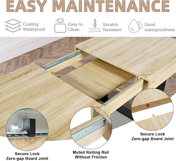 STHOUYN 63”-79” Extendable Dining Room Table Desk for 6 8 10, Modern Rustic Kitchen Expanding Table, Wooden Long Large Expandable Dining Room Conference Table for Kitchens (Natural Oak)