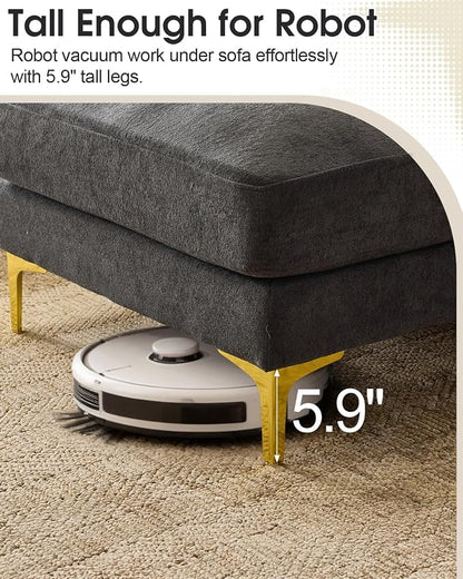 Karl home 99.6" 3-Seat U-Shaped Sectional Sofa, Gray | Chenille Upholstered, 2 Movable Ottomans, Cloud-Like Seat, 2 Throw Pillows, Comfy Deep Seat, Living Room, Apartment, Office