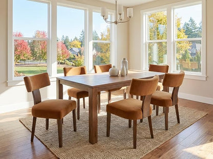 RIVOVA Set of 2 Modern Dining Chairs, Farmhouse Velvet Upholstered Dining Room Chairs Kitchen Chairs Side Armless Chairs with Curved Backrest Wood Legs, Yellow Brown