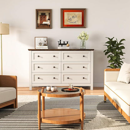 Farmhouse Dresser Nightstand Sets, 2-Piece Bedroom Furniture Set for Home | 6 Drawer Dresser Closet set of 2, Chest of Drawers for Bedroom, Living Room, Entryway, Antique White