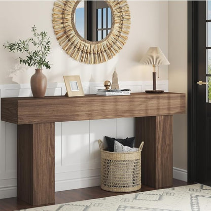 knoworld 63 Inch Long Console Table for Entryway, Farmhouse Wood Rectangular Sofa Table Behind Couch Table, Narrow Entryway Table for Living Room, Entrance, Hallway, Foyer, Easy Assembly (Brown)