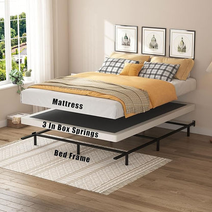 SHOANED Full Size Box Springs - 3 Inch Low Profile Mattress Foundation No Noise Heavy Duty Metal Basics Bed Base with Clean Fabric Cover, Easy Assembly