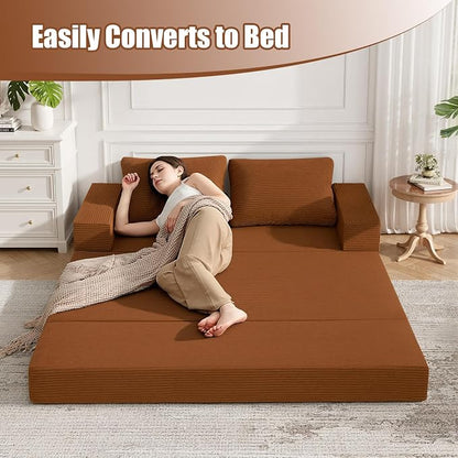 COMAX Futon Sofa Bed, Convertible Sofa Bed, Folding Boneless Couches | Boneless Couch for living room, 4‑in‑1 Fold Out Small Foldable Loveseat Floor Sleeper Mattress Lounge Space‑Saving