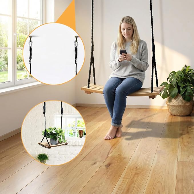 Taeku Adult Tree Swing, Hanging Beech Wood Swings with Adjustable Rope Garden Chair Seat Swing for Indoor Outdoor (22''x10'')
