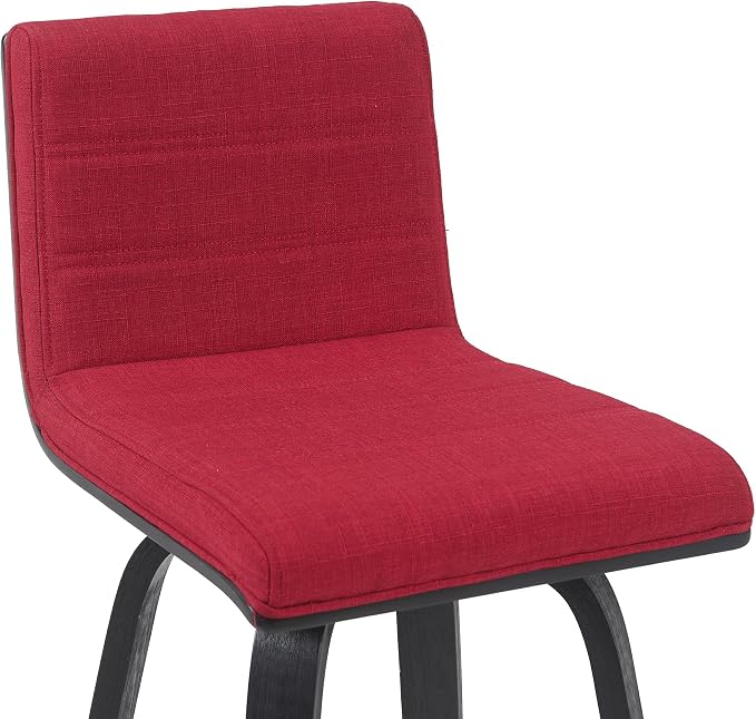 Vienna Modern Swivel Bar Height Stool with Red Upholstered Seat and Brushed Wood Frame Set of 4