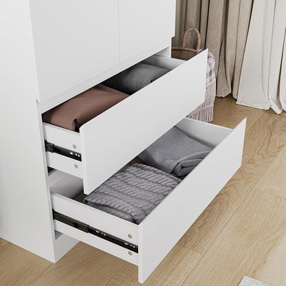 Mekminop Armoire Wardrobe Closet with 2 Doors & 2 Drawers, Bedroom Armoire Clothes Organizer with Hanging Rod, Freestanding Wardrobe Cabinet (31.5”W x 20.39”D x78.74”H)