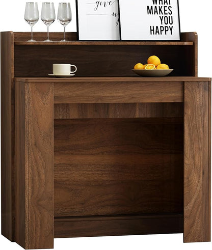 Transformer Folding Console Table for 10-12 People, Extendable Dining Table, Space Saving Dining Room Table for Apartments & Homes, Modern Walnut