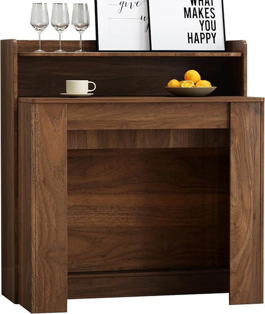 Transformer Folding Console Table for 10-12 People, Extendable Dining Table, Space Saving Dining Room Table for Apartments & Homes, Modern Walnut