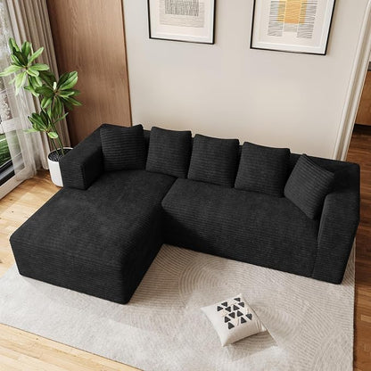 Oversized L Shaped Boneless Sectional Couches for Living Room, 107" Comfy Fluffy Cloud Modular Sectional Sofa, Plush Corduroy Memory Foam Floor Sofa with Left Facing Chaise Couch