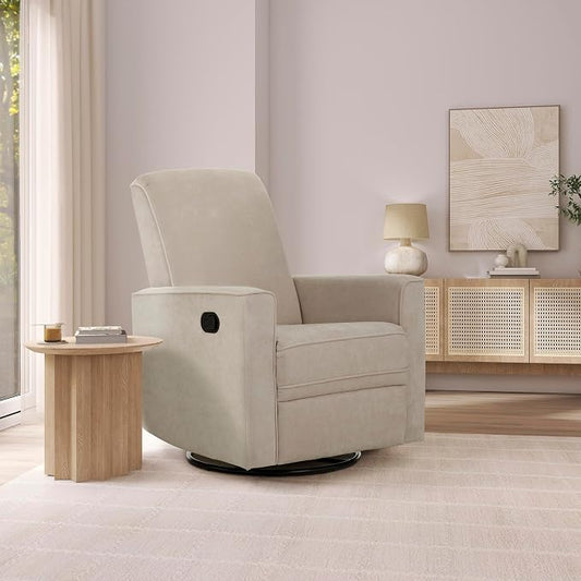 Evolur Raleigh Upholstered Manual Glider Recliner– Rocking & 360° Swivel with Smooth Glide – Greenguard Gold & FSC Certified – Modern Nursery and Living Room Chair in Tan