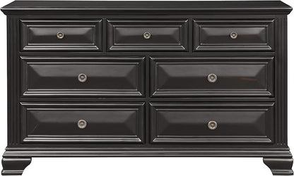 Roundhill Furniture Renova Vintage Black Wood Bedroom Set, Queen Panel Bed, Dresser, Mirror, Two Nightstands