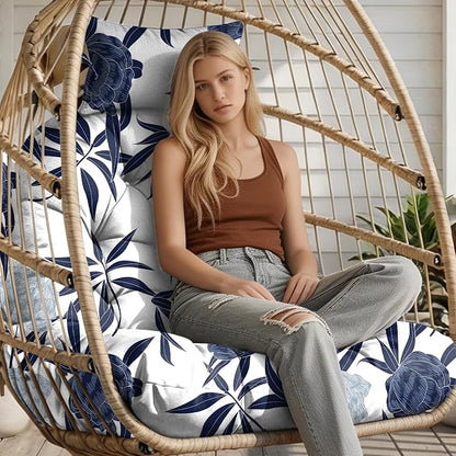 Outdoor Hanging Egg Chair Cushion Replacement, Extra Large Waterproof Egg Swing Cushions with Headrest Pillow and Ties, U-Shaped Thickened Cushion for Hanging Eggs Chair (Blue Enchantress)
