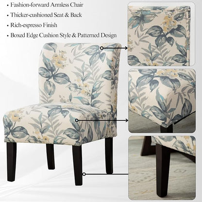 Roundhill Furniture Capa Print abric Armless Contemporary Accent Chair, Blue Leaves