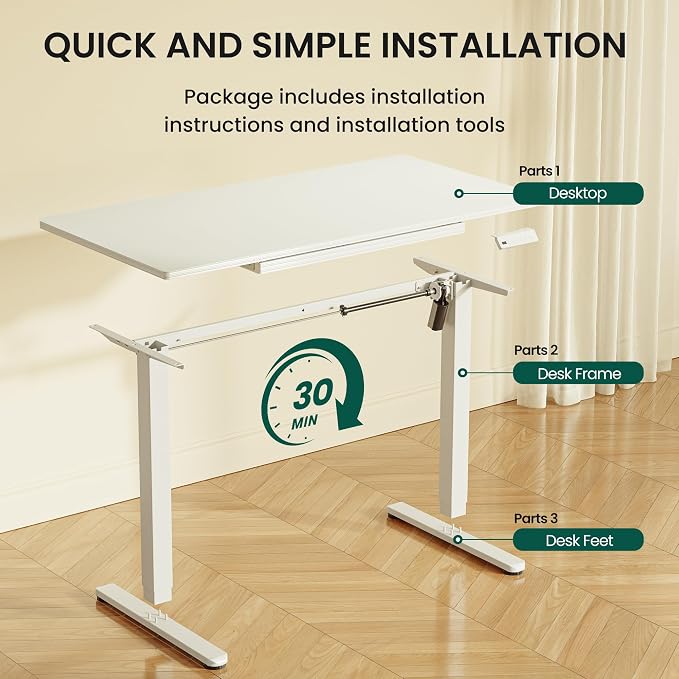 CubiCubi 55x24 Standing Desk with Glass Top, Height Adjustable Computer Desk with Drawer, One-piece Rising Home Office Desks with Positon Memory, Sit Stand Up Electric Workstation Table, White