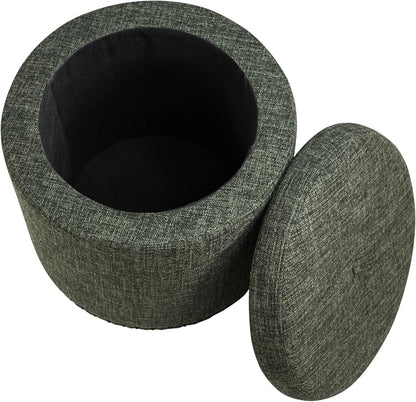 HomePop 18.5" Round Storage Ottoman with Nailheads - Green Clover Fabric