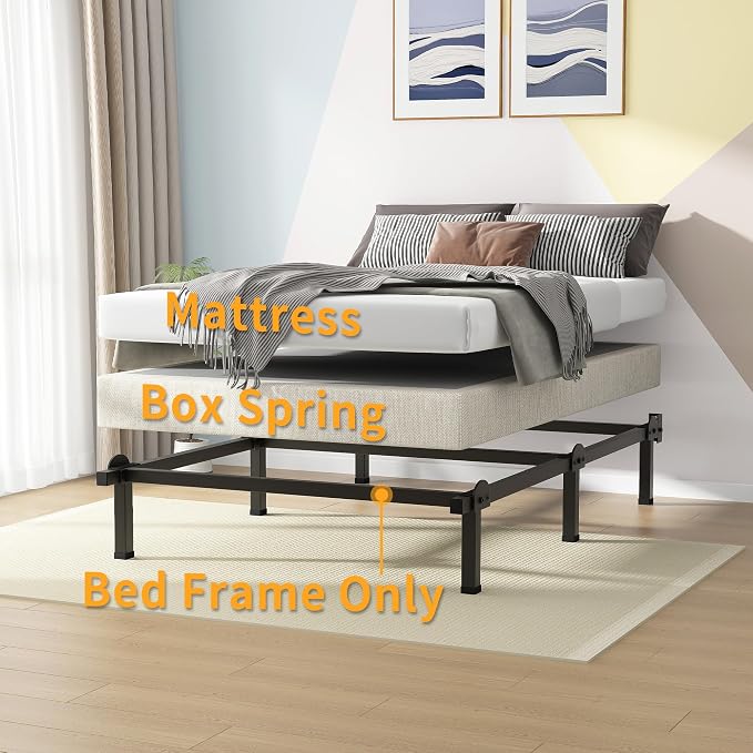 Superay Metal Bed Frame, 6-Leg Bed Base, 8 inches Support for Box Spring, Twin XL, Easy Assembly, Black