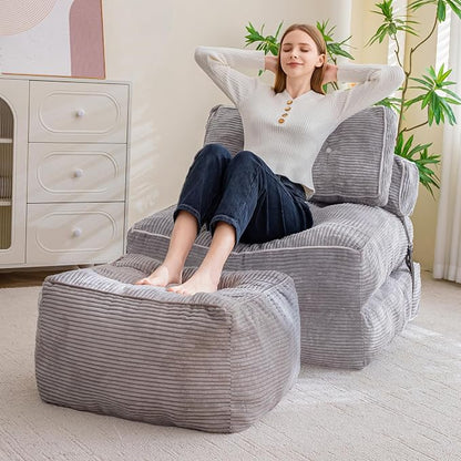 HIGOGOGO Square Stuffed Pouf Ottoman, Corduroy Poufs with Foam Chunk Filling, Furry and Fluffy Pouf Foot Stool Storage Ottoman, 21 X 21 Floor Poufs Foot Rest for Living Room, Grey