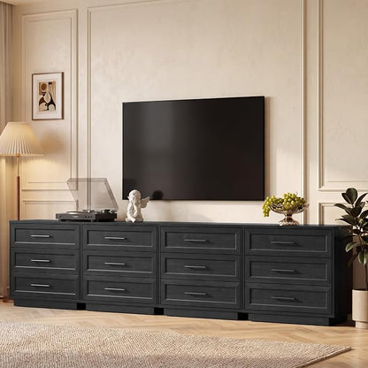 Fatmok Hotmeily 31.5" Wide Nightstand with 3 Drawers Set of 4, Oversized Wooden Bedside Storage Cabinet, Large Bedroom Side Table with Storage, Black Grey