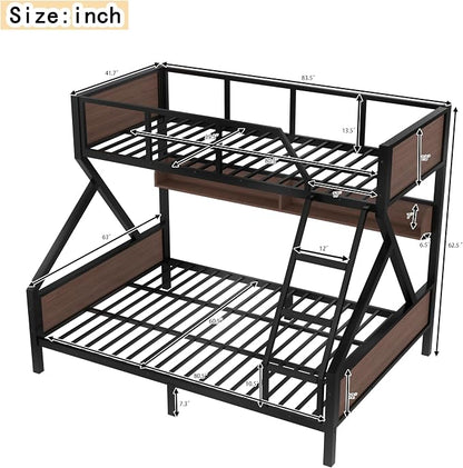 Bellemave Bunk Bed Twin XL Over Queen with LED, Heavy Duty Metal Bunk BedFrame with Storage Shelves and Lights, Black