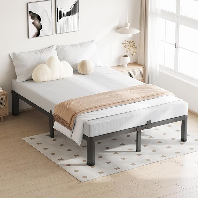 VIPSHOW 10 Inch King Size Bed Frame, 3500Lbs Heavy Duty Metal Platform with Round Corner Legs Mattress Slide Stopper, Steel Slat Support No Box Spring Needed, Noise Free, Non-Slip, Easy Assembly