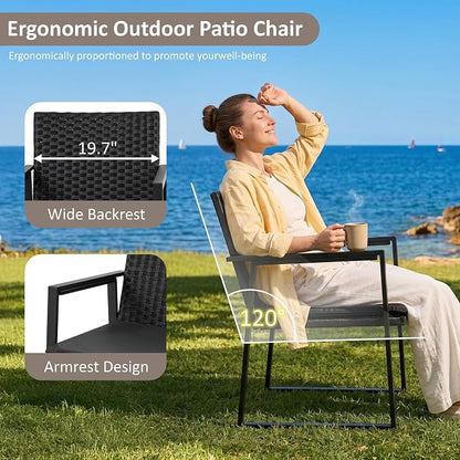 Shintenchi 3 Pieces Wicker Patio Bistro Sets, Rattan Patio Conversation Set with Coffee Table, Outdoor Wicker Furniture Set for Lawn, Garden, Balcony (Black)