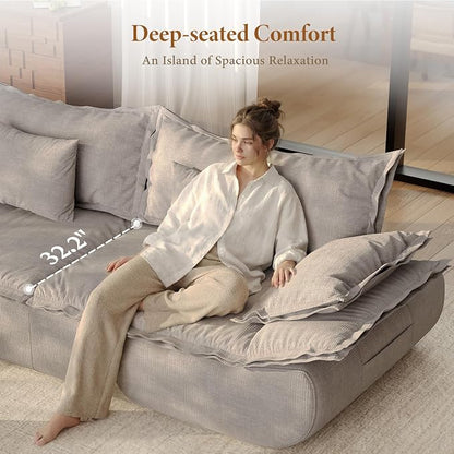Vesgantti 86.6" Cloud Couch for Living Room, Modern 3 Seater Sailboat Sofa with Deep Seat, Comfy Chenille Upholstered Boneless Couch with Curved Armrest, No Assembly Required, Light Grey