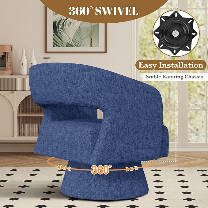 Luxanimarion Swivel Barrel Accent Chair,Oversized Chenille Upholstered Round Swivel Chair,Modern Luxury 360 Degree Living Room Vanity Chair for Bedroom Office,Blue Chenille,4PCS