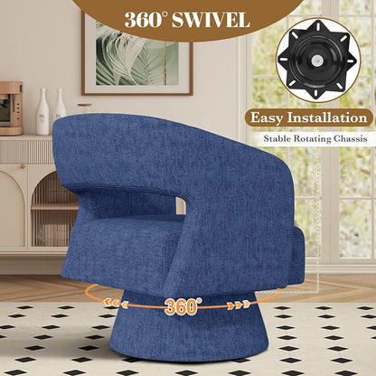 Luxanimarion Swivel Barrel Accent Chair,Oversized Chenille Upholstered Round Swivel Chair,Modern Luxury 360 Degree Living Room Vanity Chair for Bedroom Office,Blue,1PCS