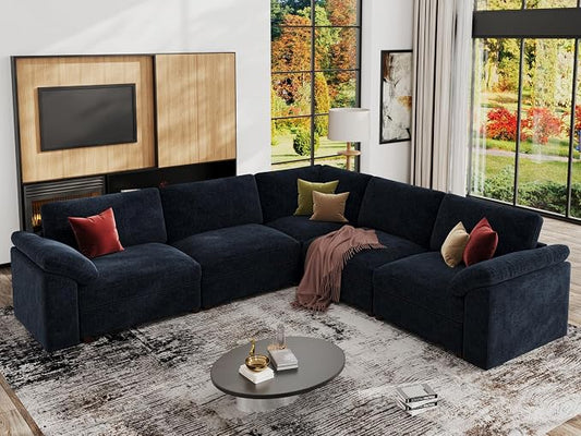EASE MOOSE Sectional Modular Sofa,Blue Oversized L Shape Sectional Couch Wide Deep Modular Sofa Couch,Removable Cover