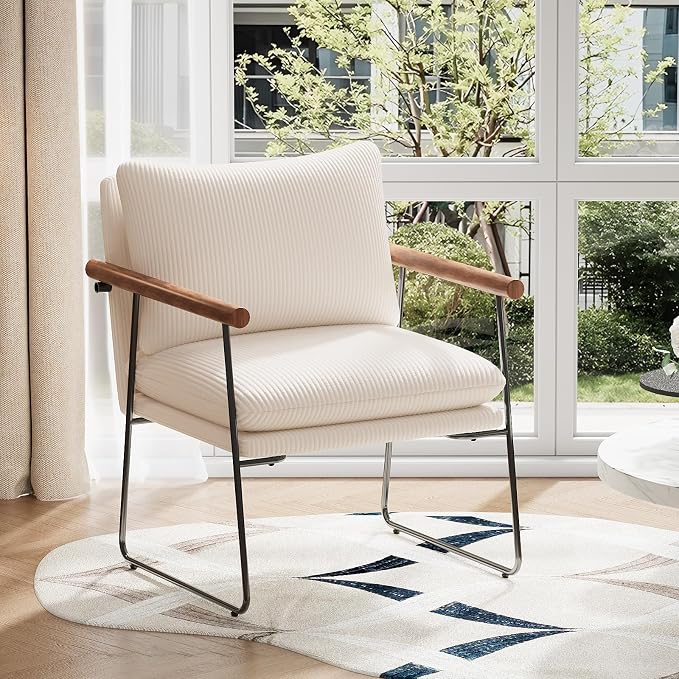 Furnilivng Large Sling Accent Chair, Comfortable Boucle Fabric Arm Chair, Upholstered Cozy Reading Chair for Living Room, Bedroom, Dressing Room, Home Office (Beige, Set of 1)