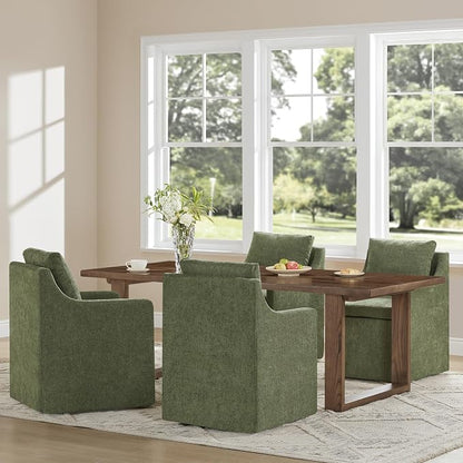 KISLOT Upholstered Dining Chairs Set of 2, Washable Cover Modren Deskchair with 4 Casters & Hidden Storage for Dining Room, Living Room, Home Office, Green, 2 Box